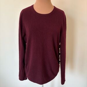 LT Wine Red 100% Cashmere Velvet Lace Up Side Crew Neck Pullover Sweater Size M